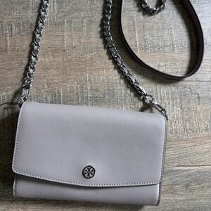 Tory Burch Gray Crossbody Robinson Bag with Chain Strap